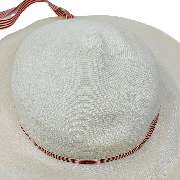 Vintage 1950s Sun Hat White Red Striped Ribbon Chin Strap Bonwit Teller Dapper main image 11